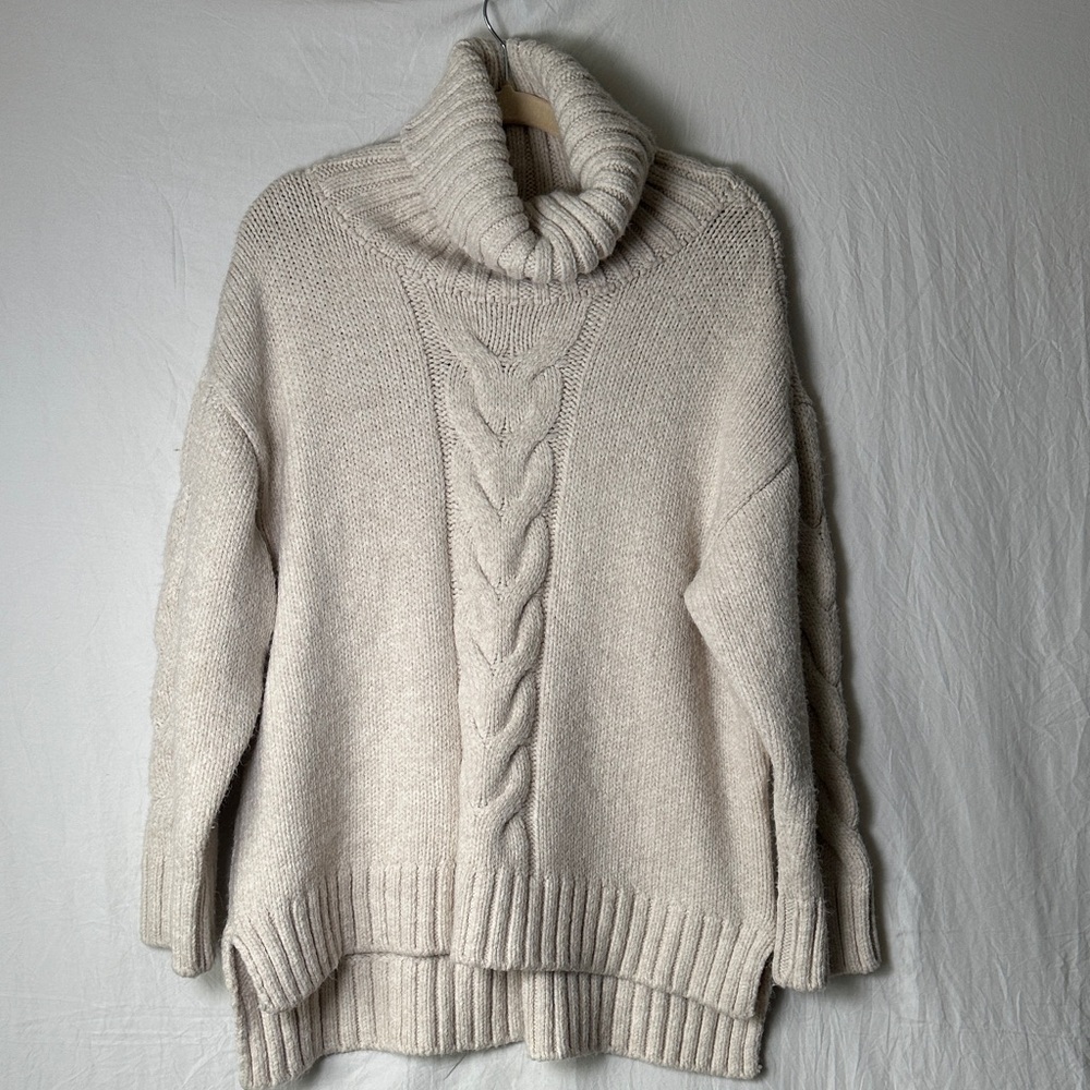 Pilcro Cozy Cream Cable Turtleneck Sweater